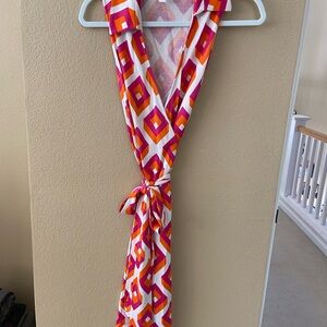 Diane Von Furstenberg Geometric Pink and Orange Wrap Dress